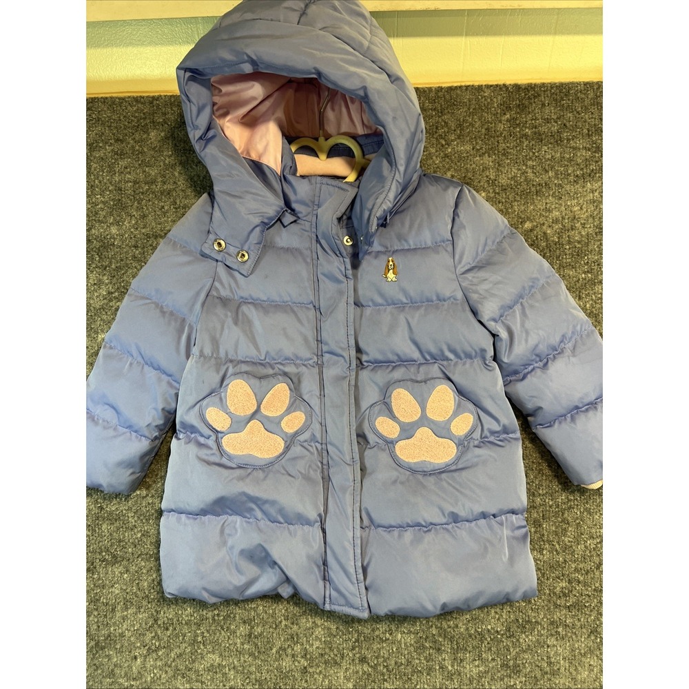Hush Puppies Kids Premium Down Puffer Jacket Blue Pink Paw Pockets Size 2T / 90